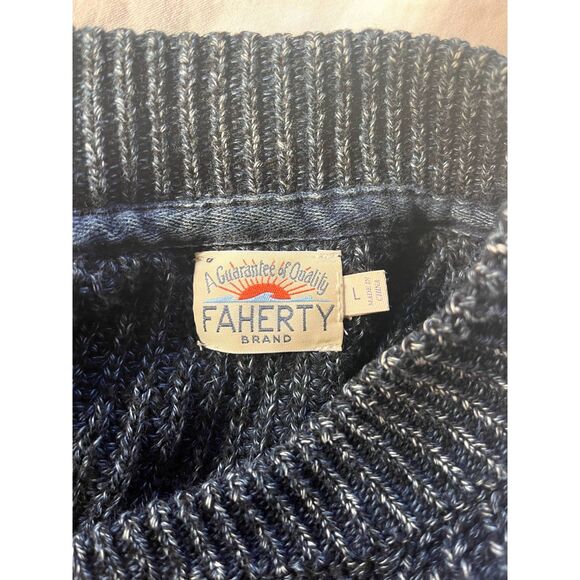 Faherty Mens Large Sweater Wool Cotton Blend Full Zip Blue Indigo Cable Knit - Picture 4 of 5